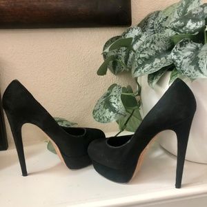 Brian Atwood Black Suede Platform Stiletto Heals